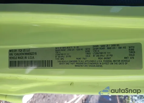 2021 Jeep Wrangler Unlimited Willys 4X4 из США, поврежденный, VIN 1C4HJXDN7MW562219